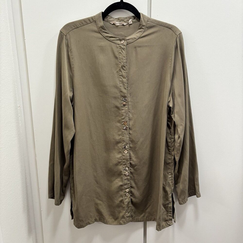 Soft Surroundings Sz Large Olive Green Tencel Lyocell Long Sleeve Tunic Top